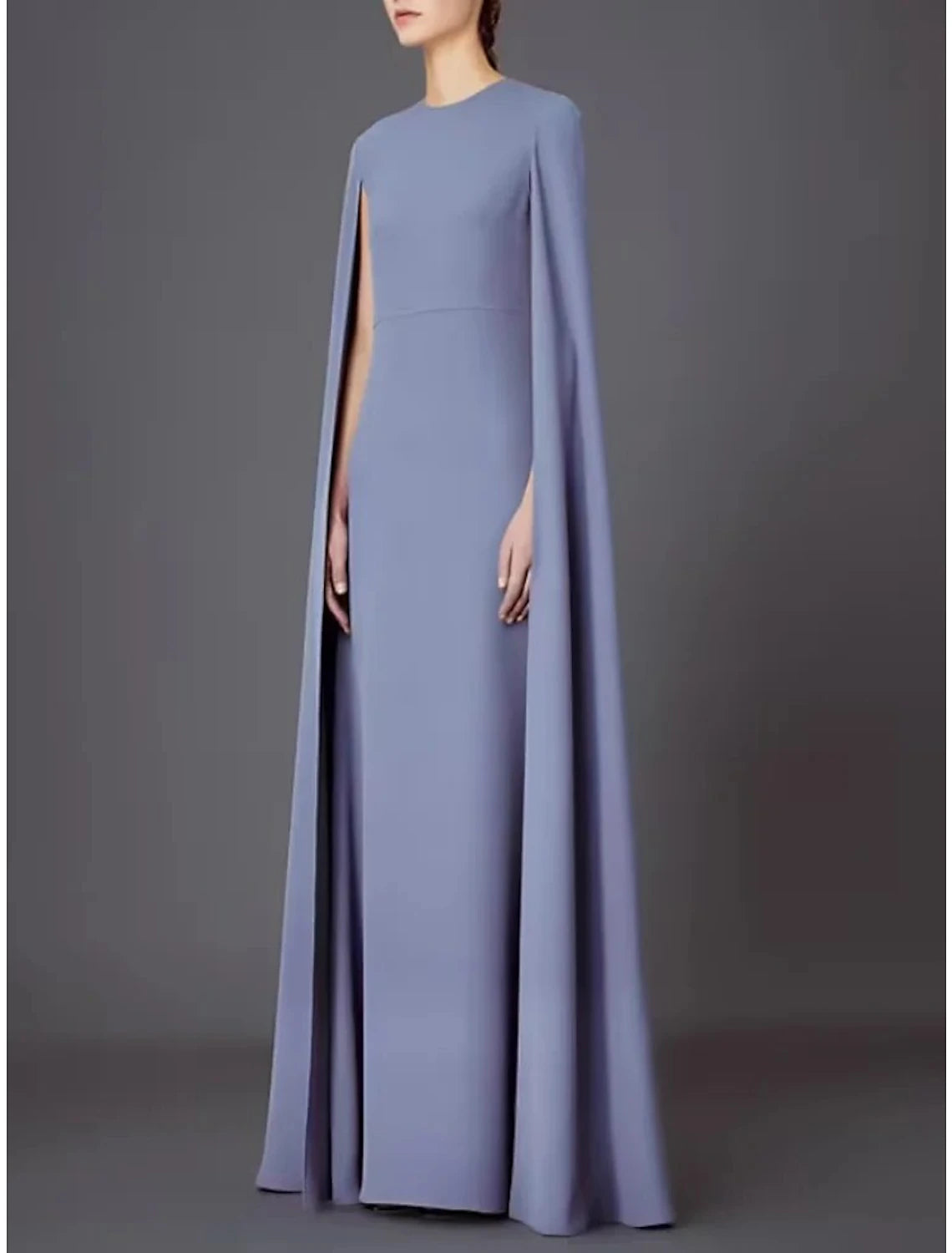 Abito da sera a trapezio, elegante, da invitare a nozze, lungo fino al pavimento, senza maniche, con scollo gioiello, mantelle in chiffon con scialle